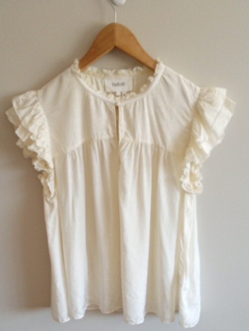 ba&sh Ivory Ruffle Trim Keyhole Solstice Blouse Size Large - Picture 2 of 5